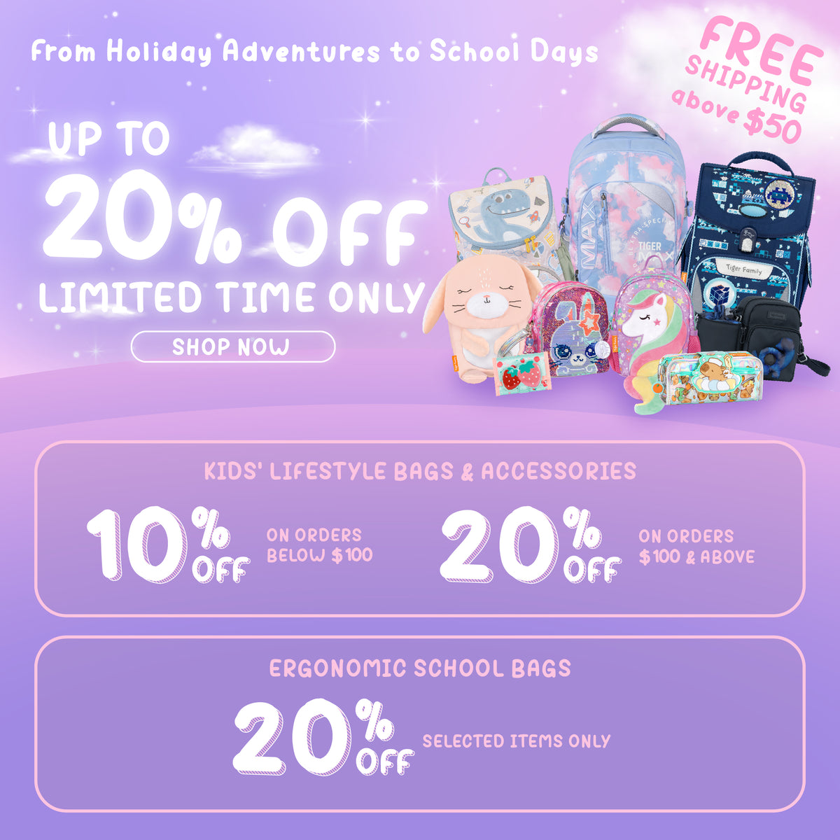 Up to 20 OFF + Free Shipping School Bags Tiger Family Singapore